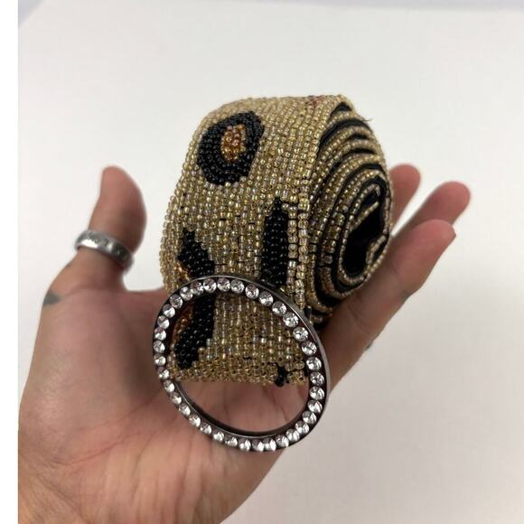 Cheetah Animal Print Sequin Belt Rhinestones Womens Bling Large - Picture 1 of 11